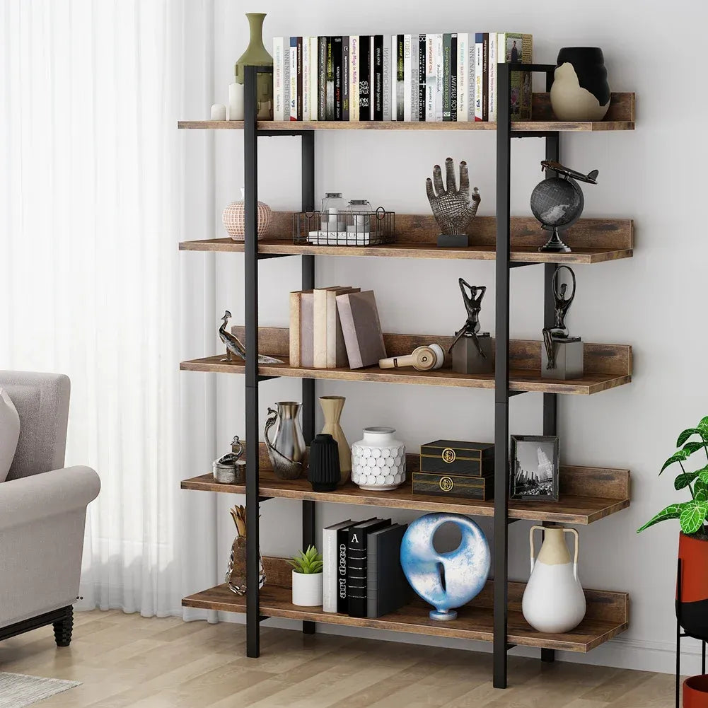 Rustikales 5-stufiges Bücherregal aus Holz und Metall – 180 cm – Industriestil