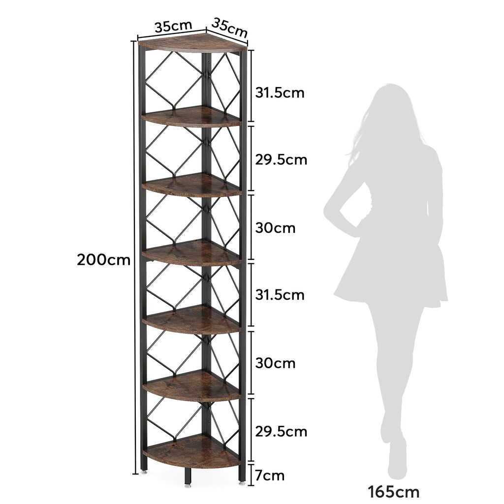 Rustikales Eckregal aus Holz und Metall – Industrial-Stil – 200 cm