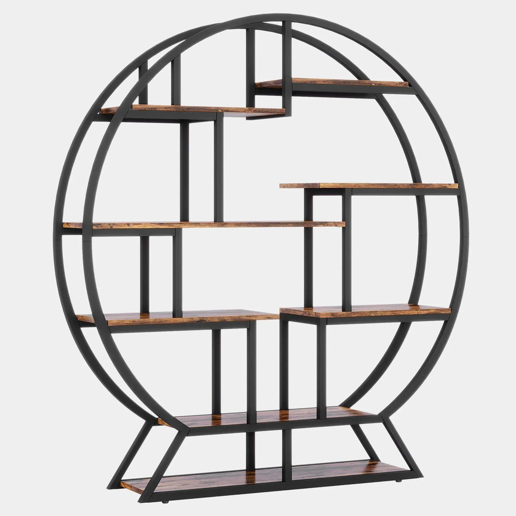 Einzigartiges rundes Regal aus Holz und Metall – 158 cm hoch – Industriestil