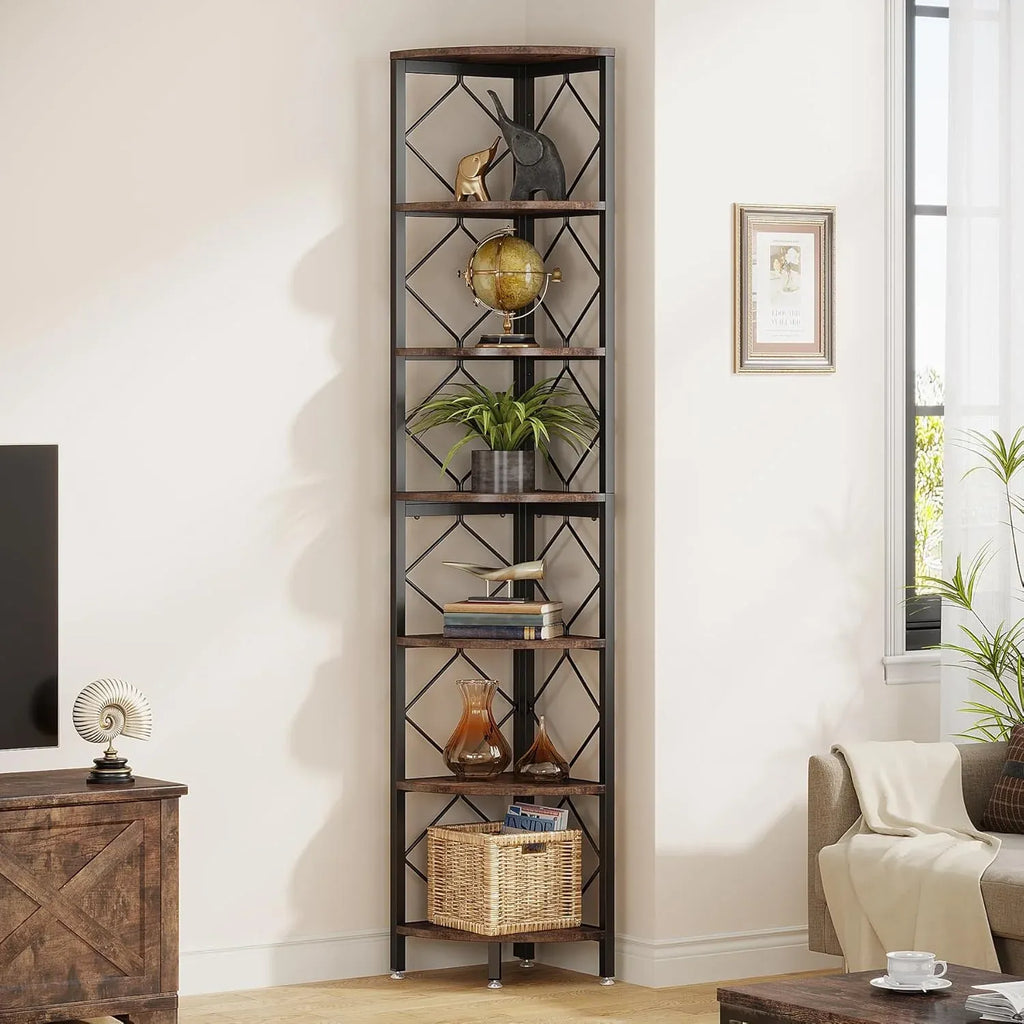 Rustikales Eckregal aus Holz und Metall – Industrial-Stil – 200 cm