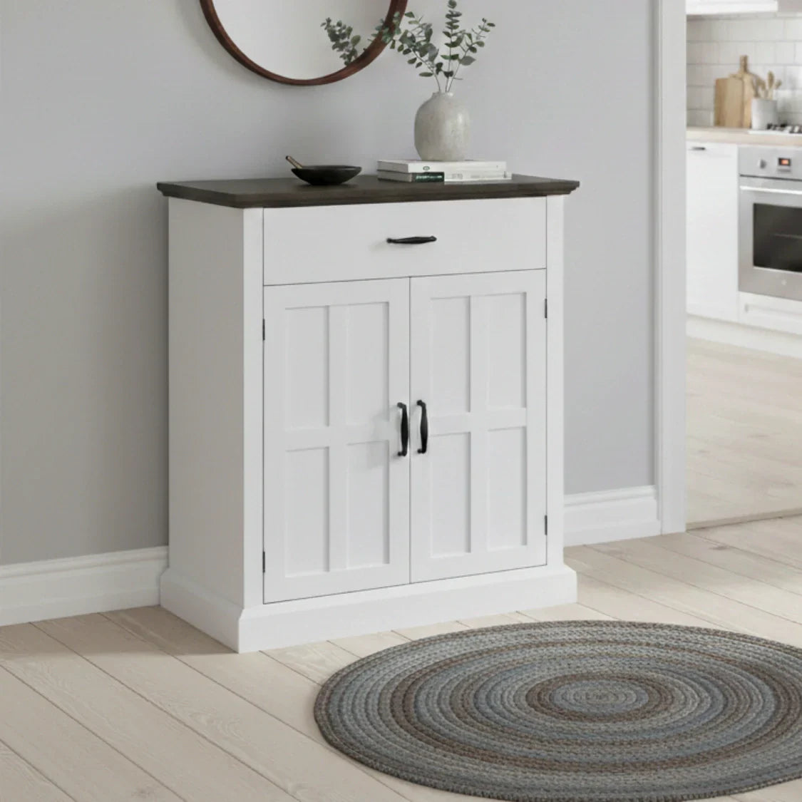 Rustik Kommode mit 2 Türen und 1 Schublade – Weiß & Dunkelbraun – 75,2 × 91,5 cm