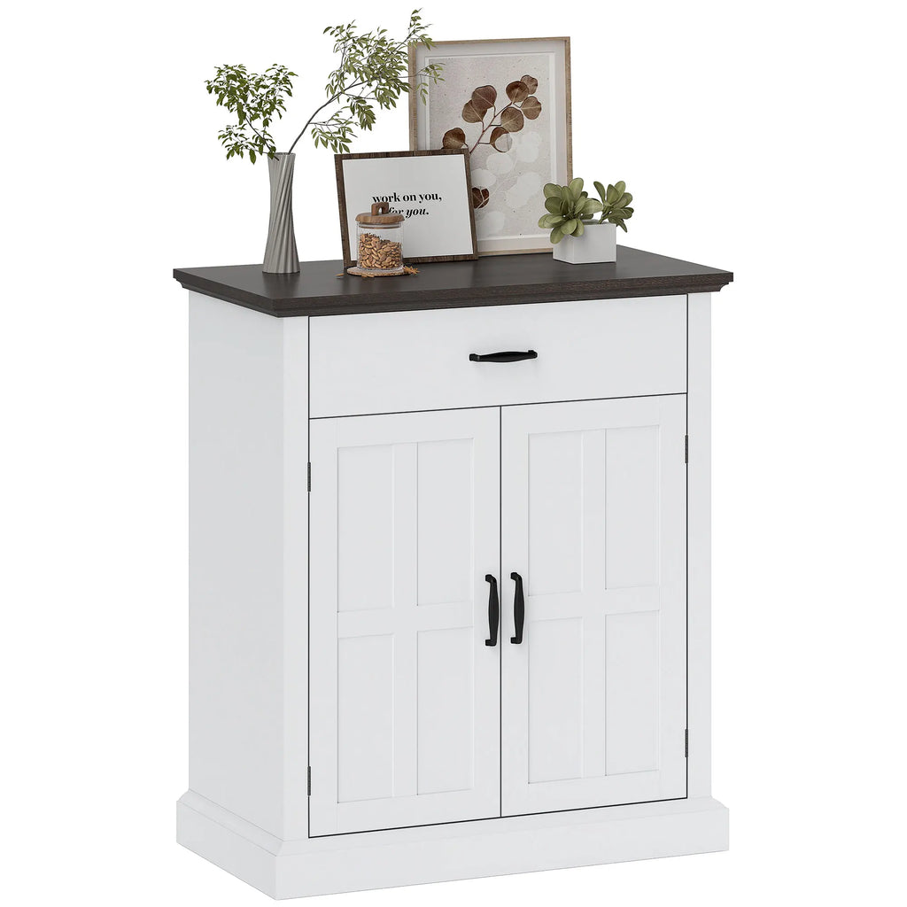 Rustik Kommode mit 2 Türen und 1 Schublade – Weiß & Dunkelbraun – 75,2 × 91,5 cm