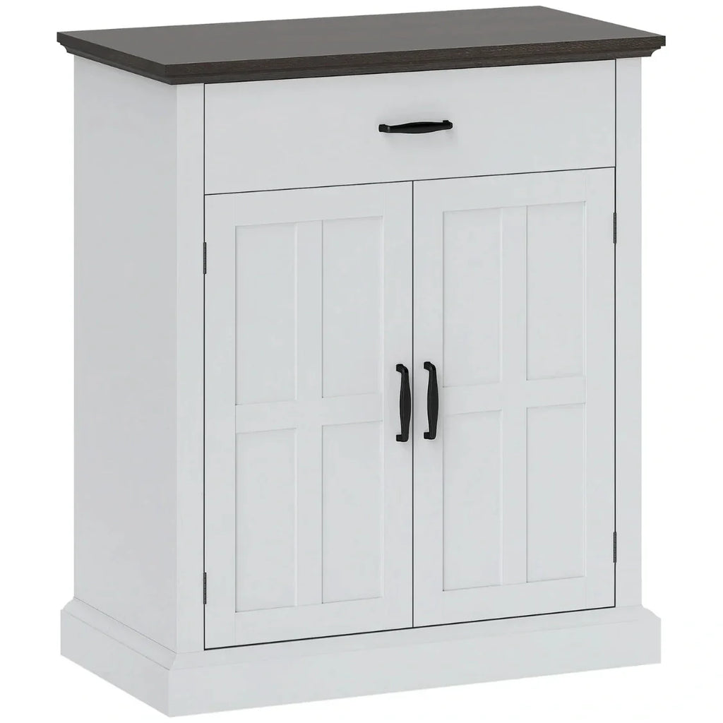 Rustik Kommode mit 2 Türen und 1 Schublade – Weiß & Dunkelbraun – 75,2 × 91,5 cm