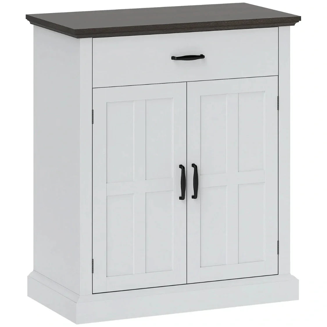 Rustik Kommode mit 2 Türen und 1 Schublade – Weiß & Dunkelbraun – 75,2 × 91,5 cm