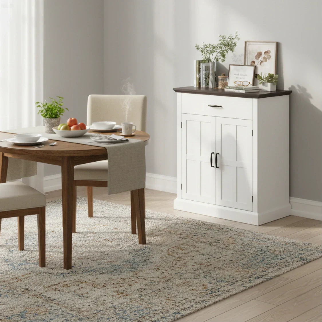 Rustik Kommode mit 2 Türen und 1 Schublade – Weiß & Dunkelbraun – 75,2 × 91,5 cm