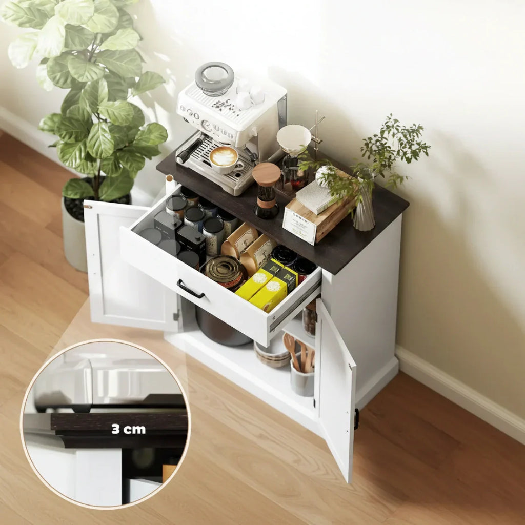 Rustik Kommode mit 2 Türen und 1 Schublade – Weiß & Dunkelbraun – 75,2 × 91,5 cm
