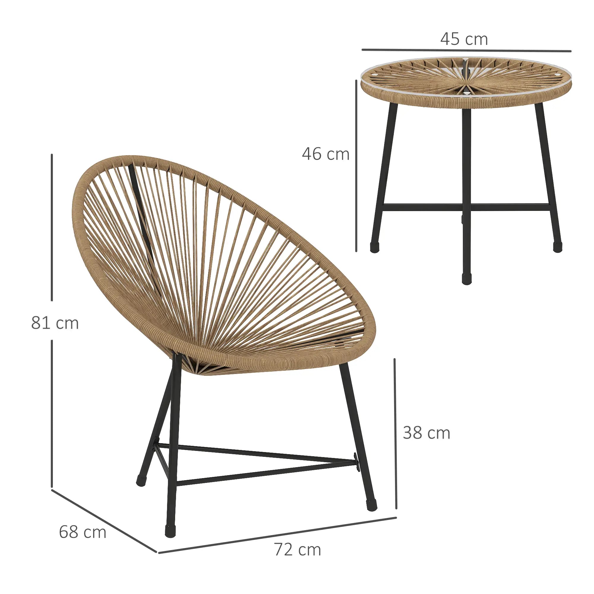 Stilvolle Acapulco Sitzgruppe für Balkon und Terrasse – 2 Sessel und Tisch – Naturfarbenes Rattan