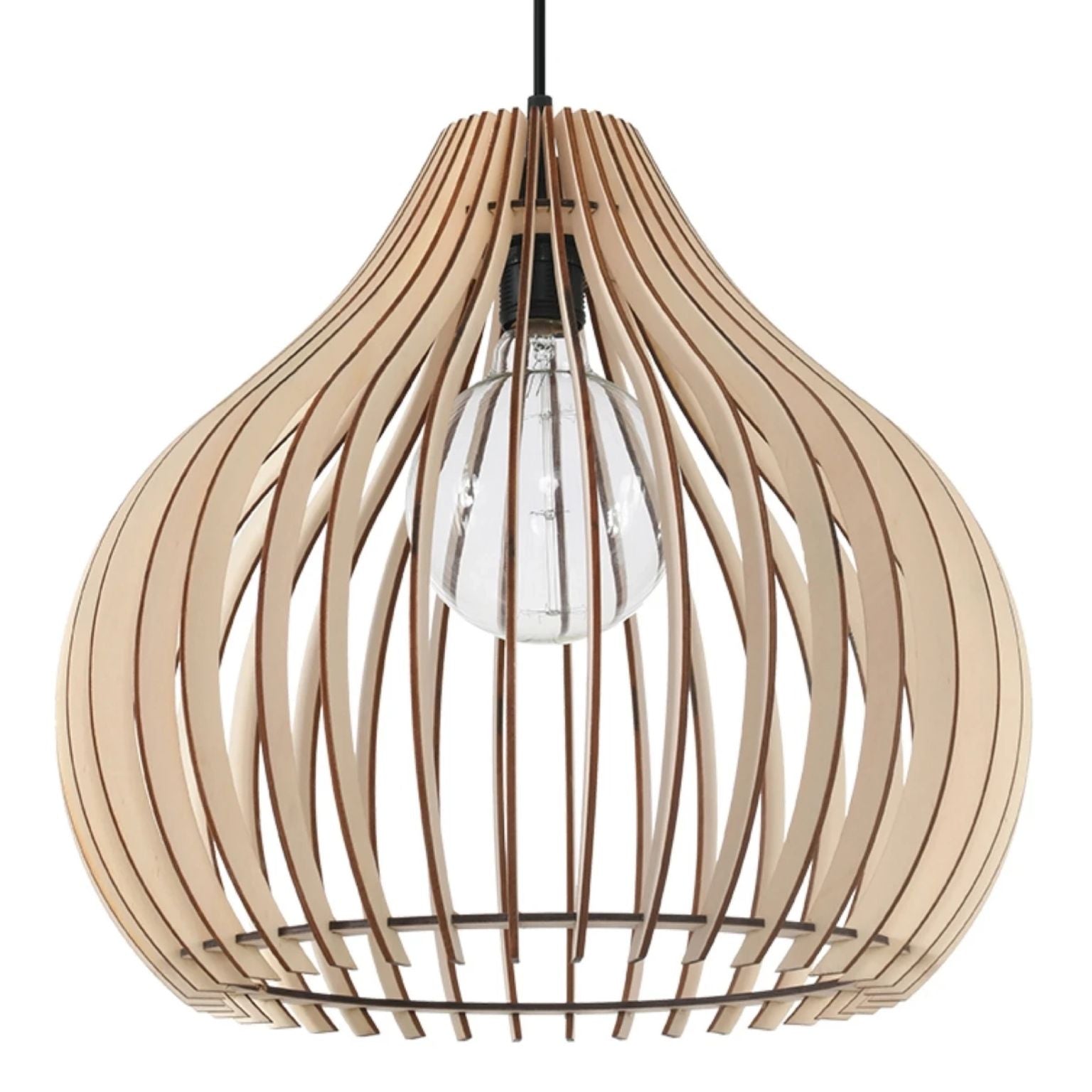 Elegante Deckenlampe aus Naturholz – Skulpturales Tropfenförmiges Design