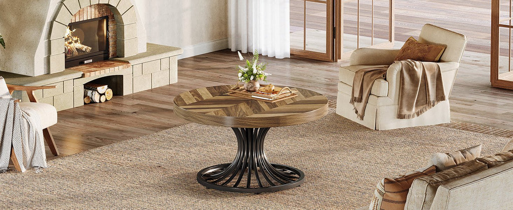 Stilvoller Runder Couchtisch – Spiralformiges Stahlgestell – Ø80 cm