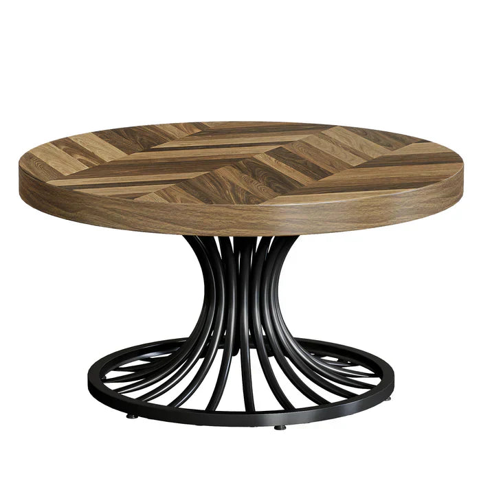 Stilvoller Runder Couchtisch – Spiralformiges Stahlgestell – Ø80 cm