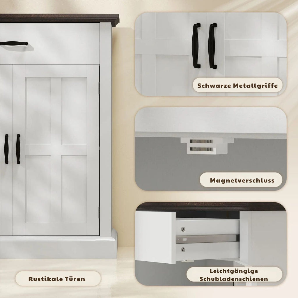 Rustik Kommode mit 2 Türen und 1 Schublade – Weiß & Dunkelbraun – 75,2 × 91,5 cm