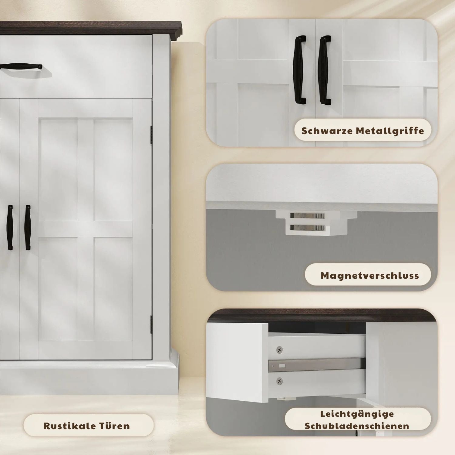 Rustik Kommode mit 2 Türen und 1 Schublade – Weiß & Dunkelbraun – 75,2 × 91,5 cm