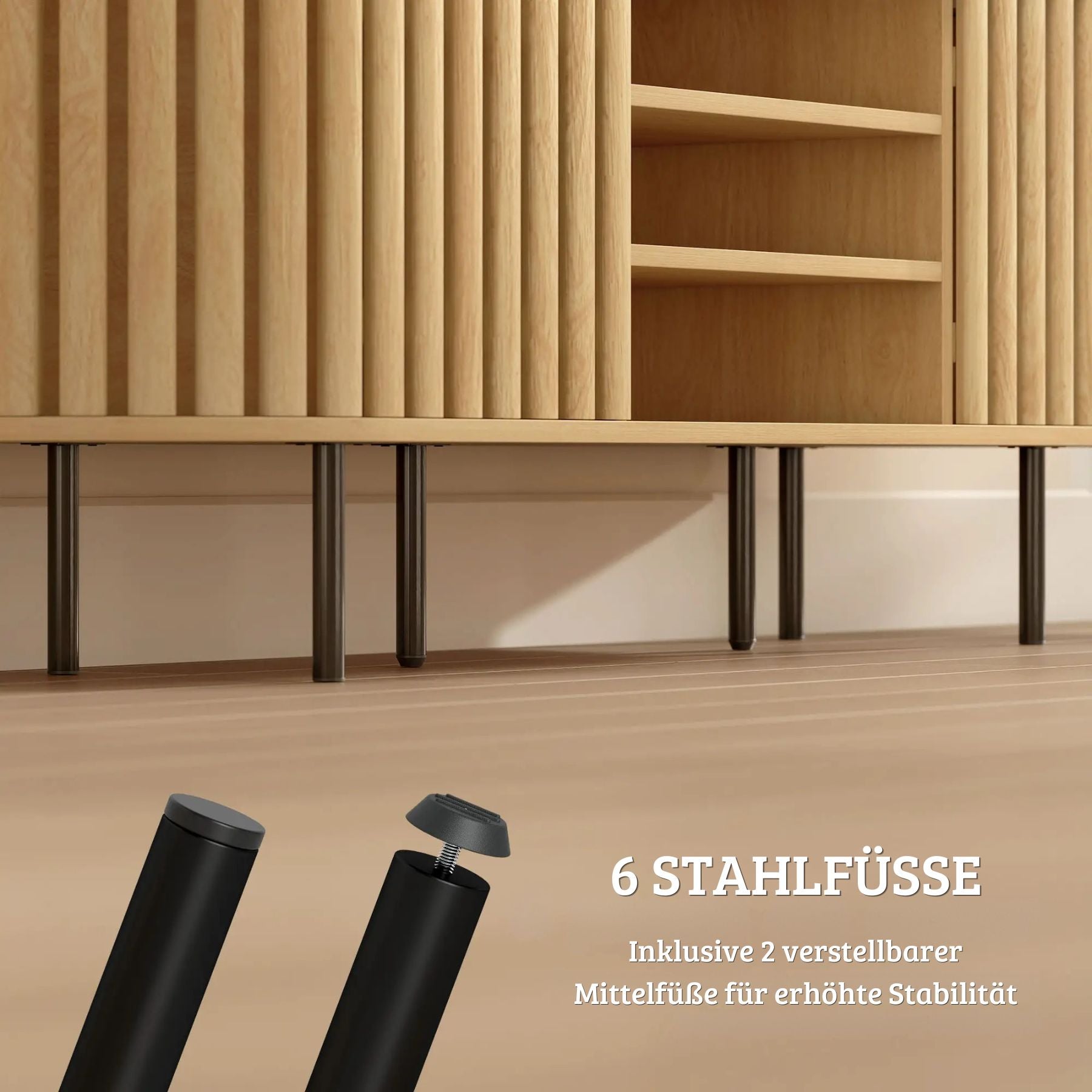 Stilvolles TV-Lowboard im skandinavischen Design mit Lamellentüren – 140 cm